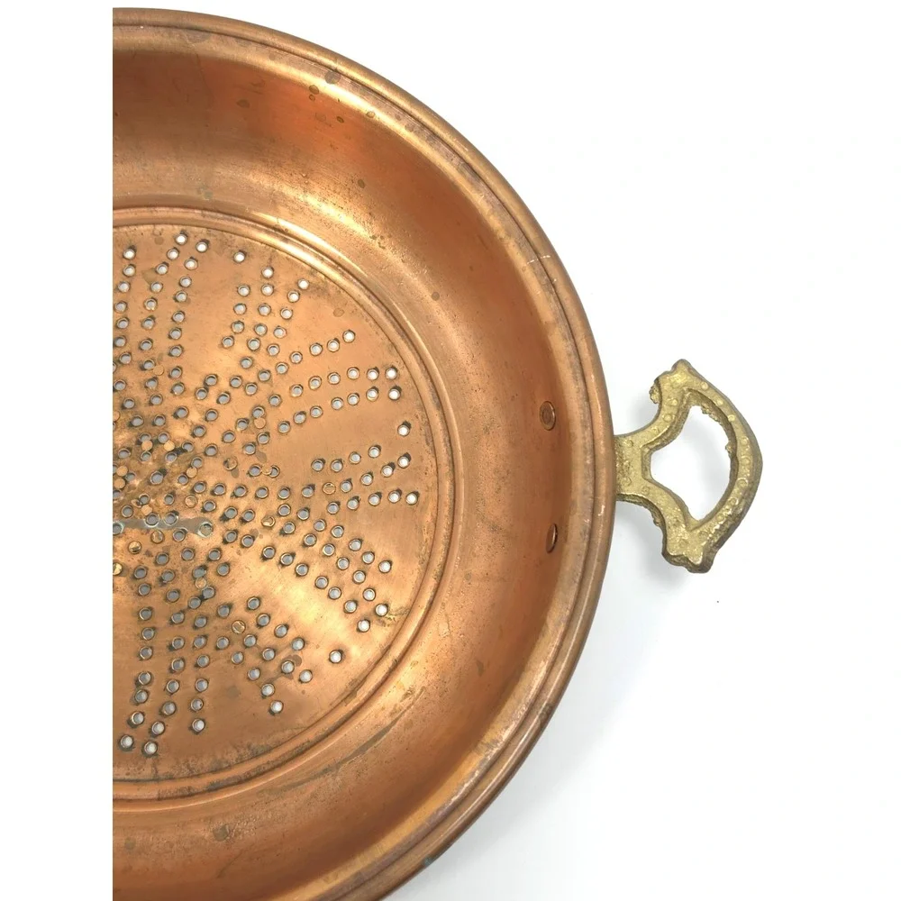 Heavy Rim Vtg Turkish Copper Colander Star Punched Sieve Hearth Chestnut Roaster